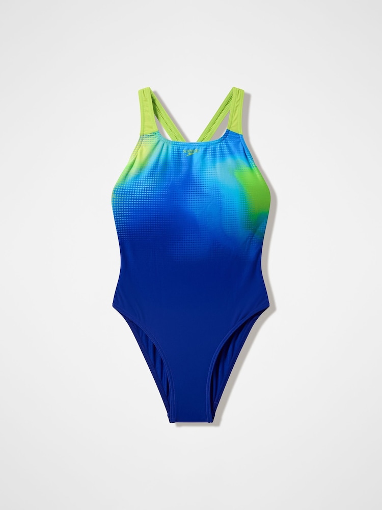 Speedo Blue Print Powerback Swimsuit - Image 1 of 2