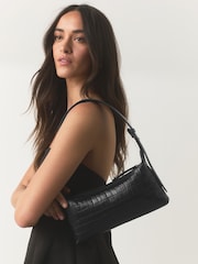 Black Croc Leather Mini Shoulder Bag - Image 1 of 8