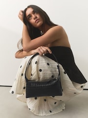 Black Croc Leather Mini Shoulder Bag - Image 3 of 8