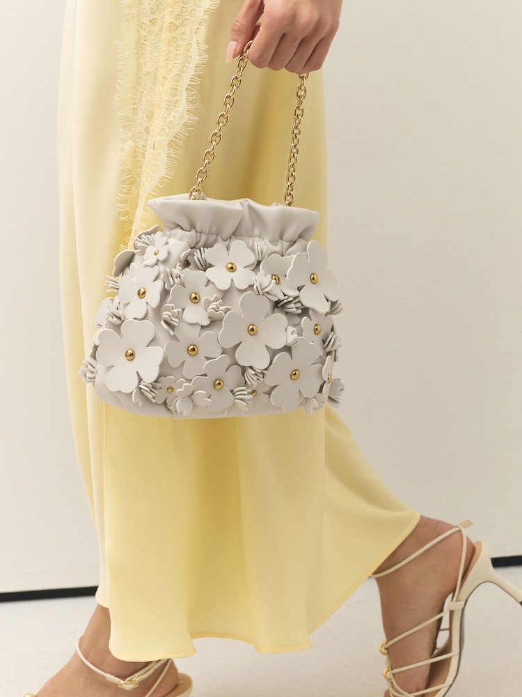 Bone Floral Detail Bucket Bag - Image 1 of 9 Bone Floral Detail Bucket Bag - Image 1 of 9