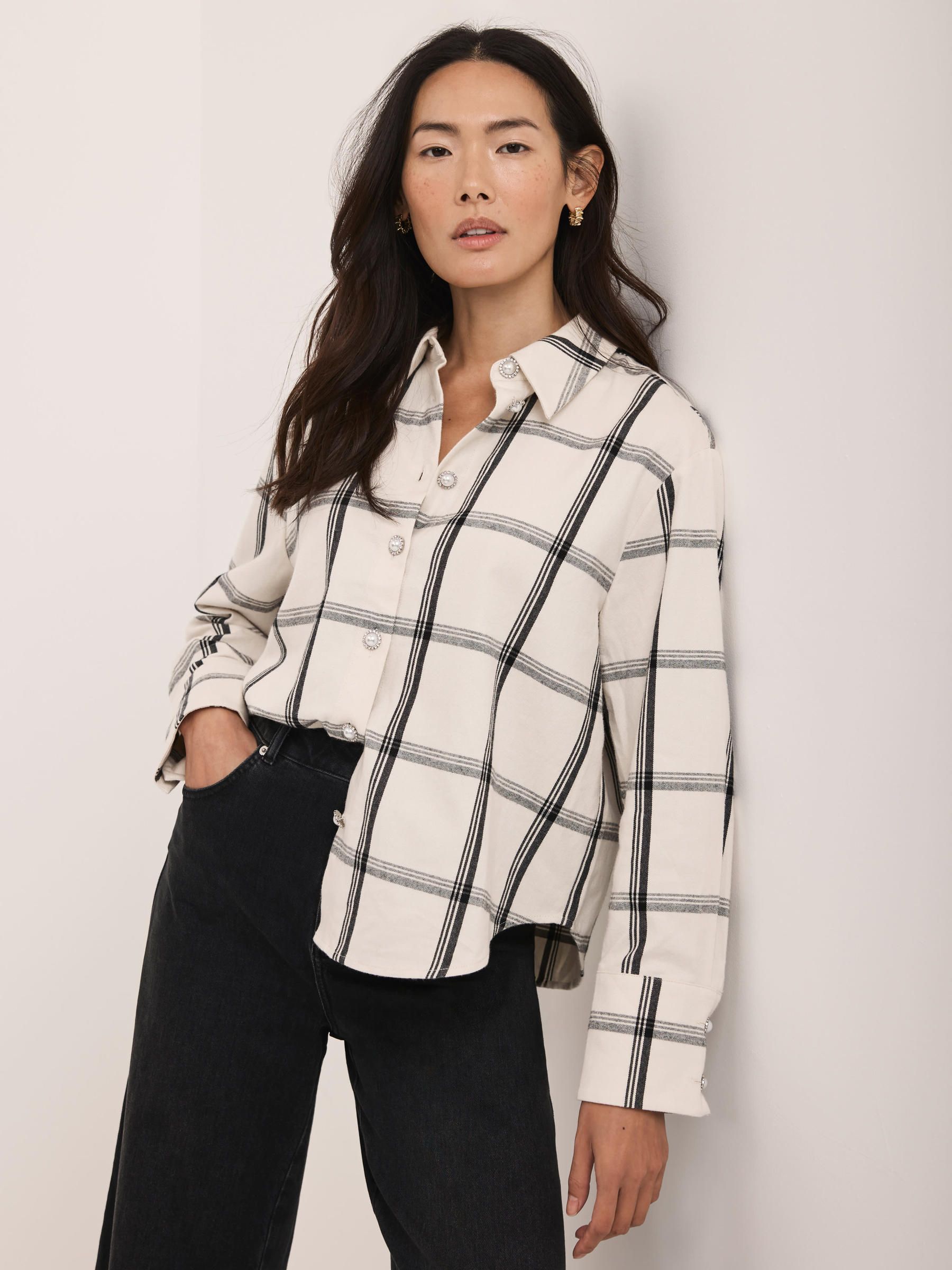 Buy Mint Velvet Cream Cotton Check Shirt from the Next UK online shop