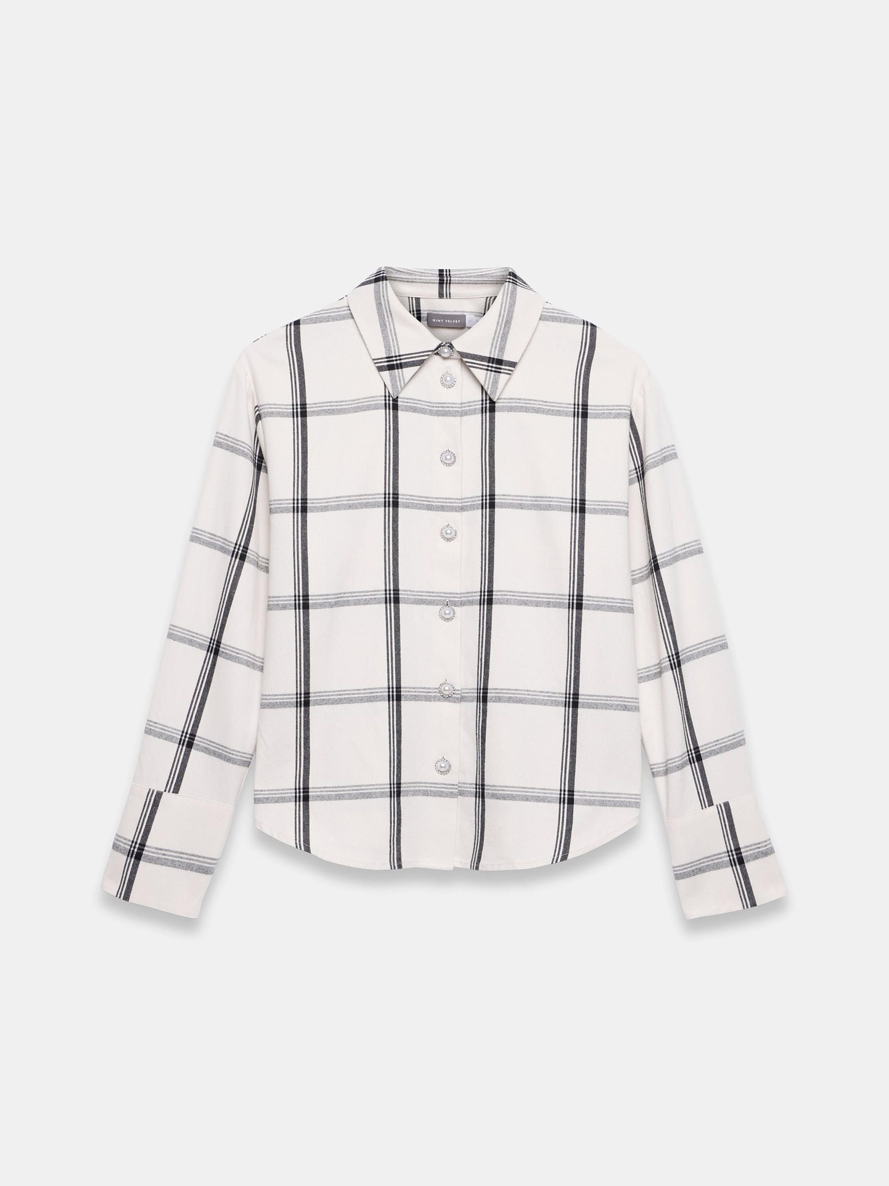 Buy Mint Velvet Cream Cotton Check Shirt from the Next UK online shop
