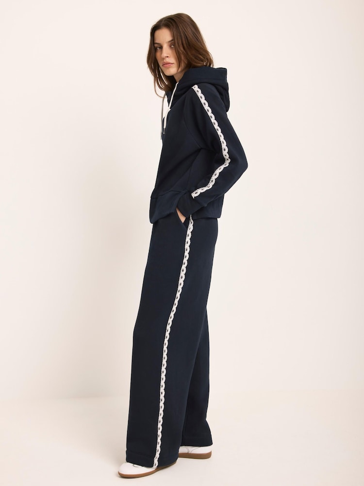 Mint Velvet Blue Crochet Trim Wide Joggers - Image 1 of 7