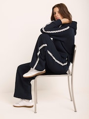 Mint Velvet Blue Crochet Trim Wide Joggers - Image 3 of 7