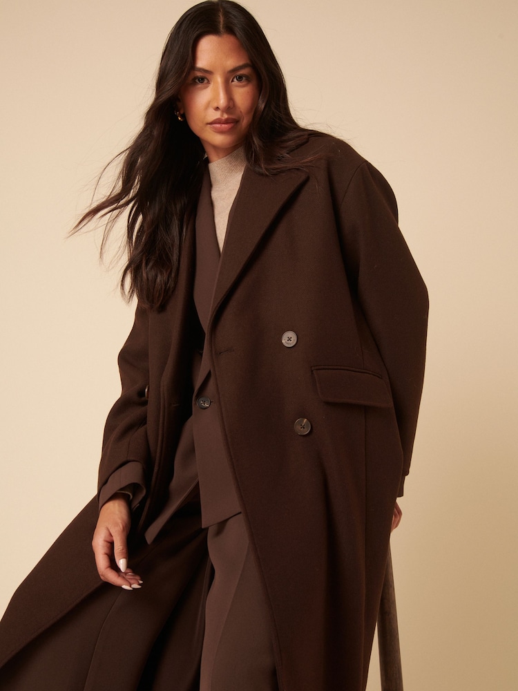 Nobodys Child Chocolate Brown Double Breasted Relaxed Coat - Image 1 of 5