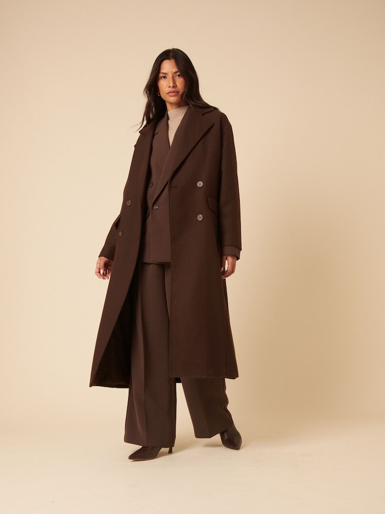 Nobodys Child Chocolate Brown Double Breasted Relaxed Coat - Image 5 of 5