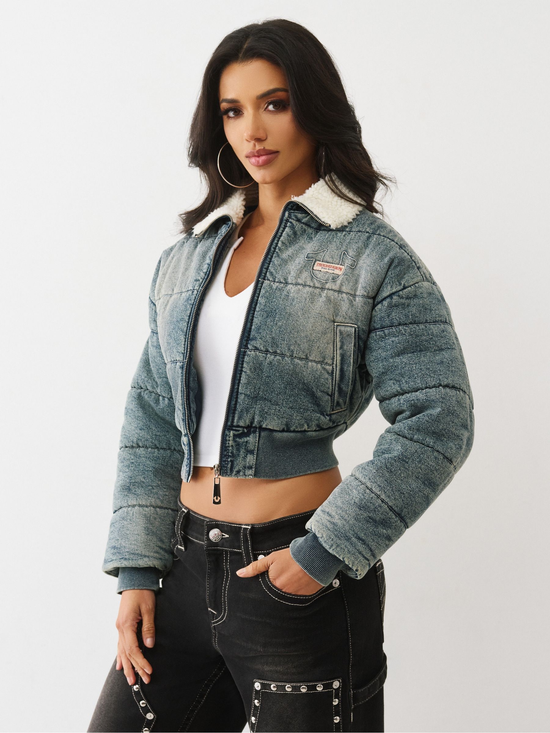 Buy True Religion Blue Denim Puffer Jacket from Next USA