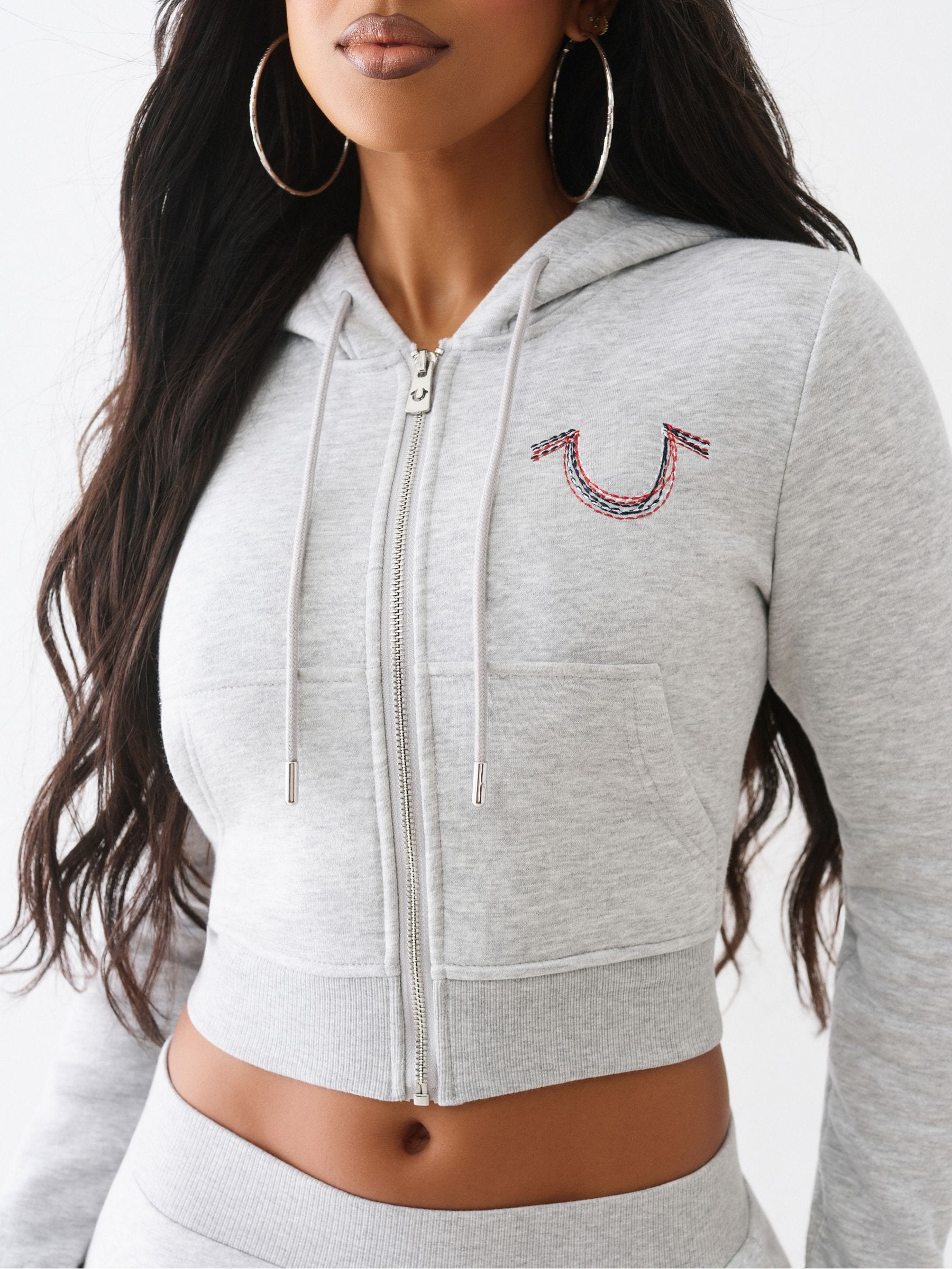 Buy True Religion Grey Horseshoe Stitch Shrunkn Zip Hoodie from