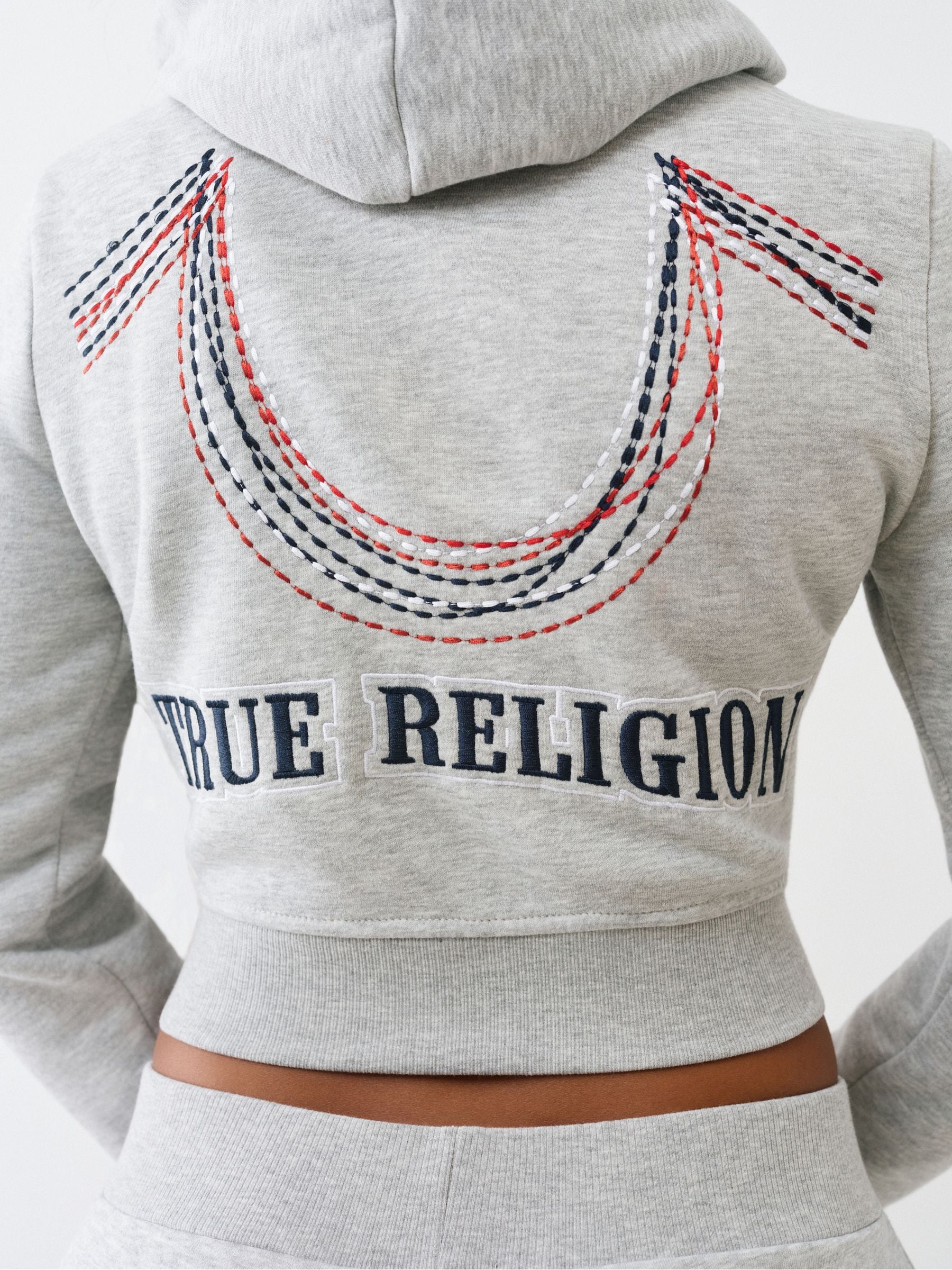 Buy True Religion Grey Horseshoe Stitch Shrunkn Zip Hoodie from