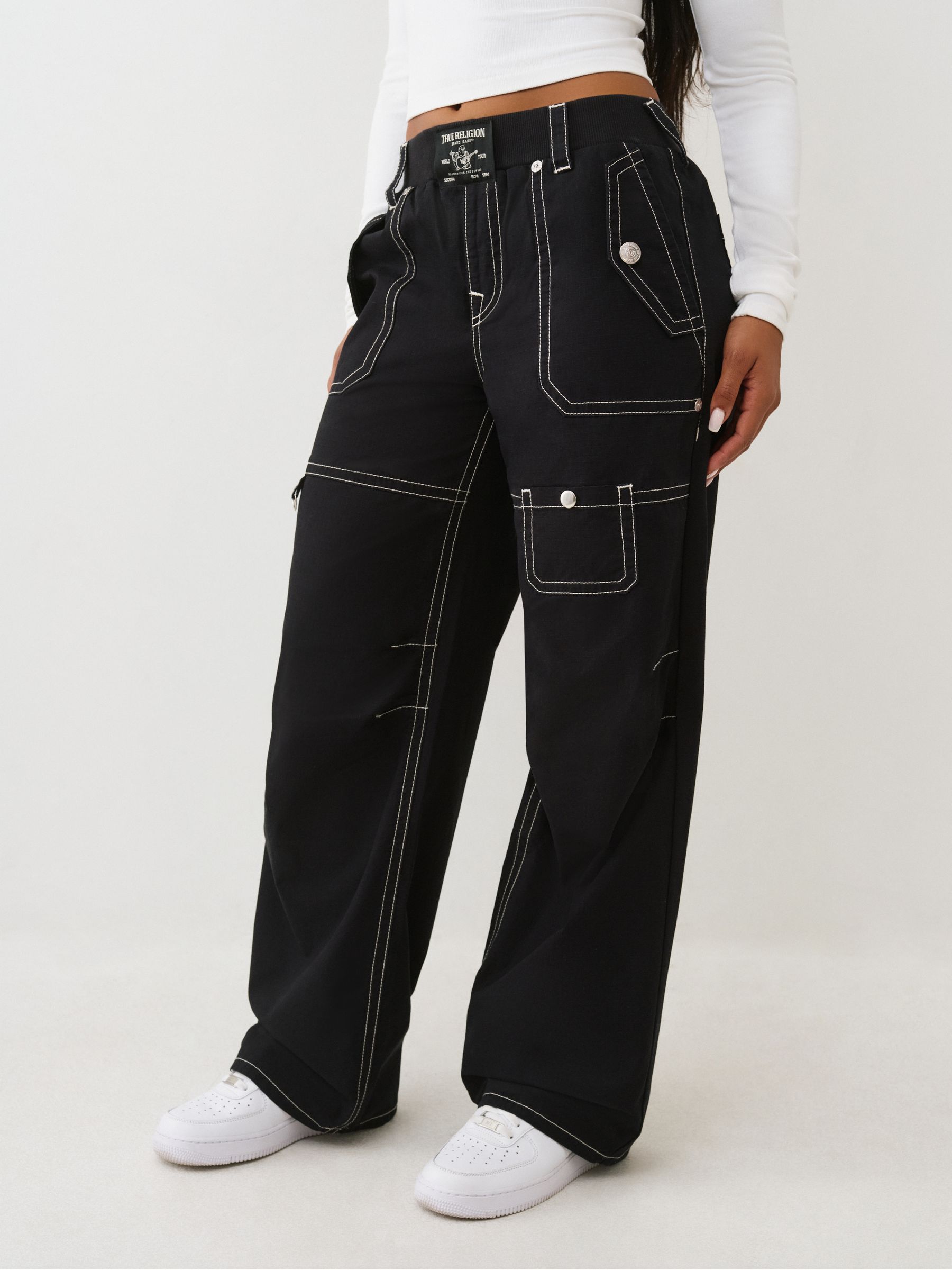 True religion USA製 フレア 黒 24 Buy True Religion Black Ripstop Tapered Baggy Trousers from Next USA