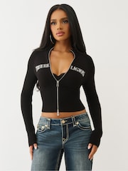 True Religion Black Crystal Turtleneck Zip Up Jacket - Image 1 of 5