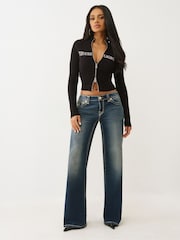 True Religion Black Crystal Turtleneck Zip Up Jacket - Image 3 of 5