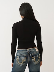 True Religion Black Crystal Turtleneck Zip Up Jacket - Image 5 of 5