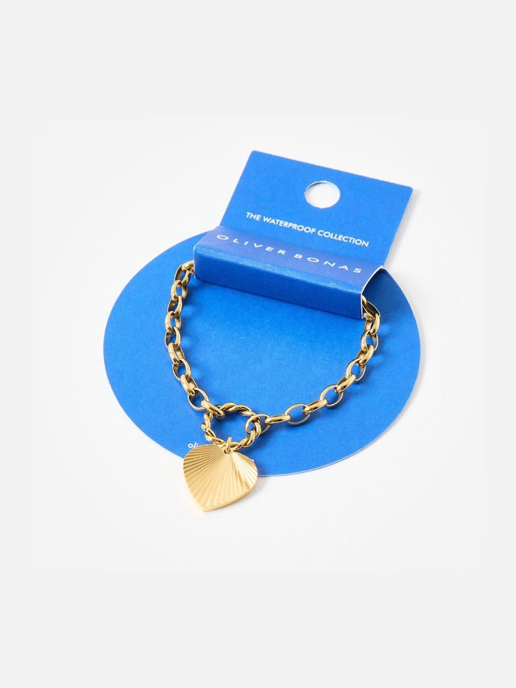 Oliver Bonas Gold Tone Louisa Stainless Steel Waterproof Heart Bracelet - Image 1 of 5 Oliver Bonas Gold Tone Louisa Stainless Steel Waterproof Heart Bracelet - Image 1 of 5