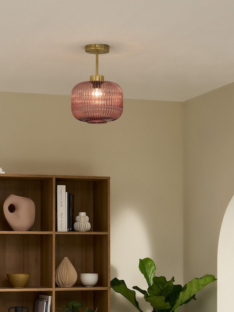MADE.COM Pink Briz Ribbed Glass Flush Fitting Ceiling Light - Image 1 of 3 MADE.COM Pink Briz Ribbed Glass Flush Fitting Ceiling Light - Image 1 of 3