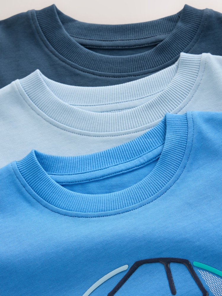 Blue Football Graphic Long Sleeve Relaxed Fit T-Shirts 3 Pack (3-16yrs) - Image 1 of 7 Blue Football Graphic Long Sleeve Relaxed Fit T-Shirts 3 Pack (3-16yrs) - Image 1 of 7