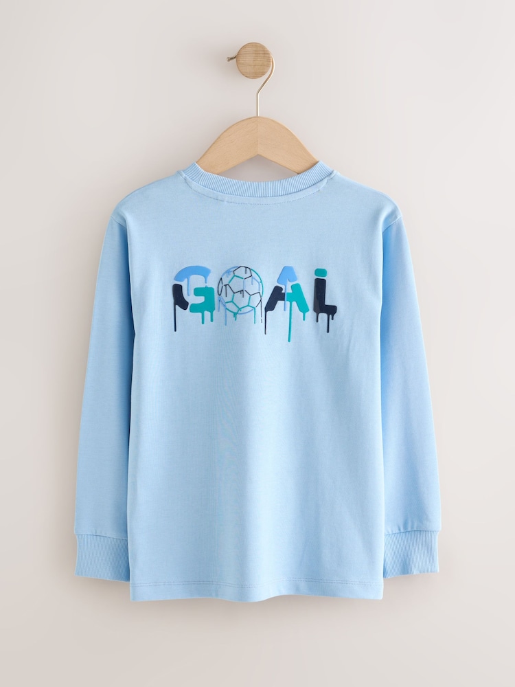 Blue Football Graphic Long Sleeve Relaxed Fit T-Shirts 3 Pack (3-16yrs) - Image 2 of 7 Blue Football Graphic Long Sleeve Relaxed Fit T-Shirts 3 Pack (3-16yrs) - Image 2 of 7