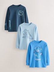 Blue Football Graphic Long Sleeve Relaxed Fit T-Shirts 3 Pack (3-16yrs) - Image 4 of 7