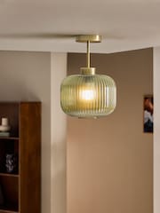MADE.COM Green Briz Ribbed Glass Flush Fitting Ceiling Light - Image 1 of 5