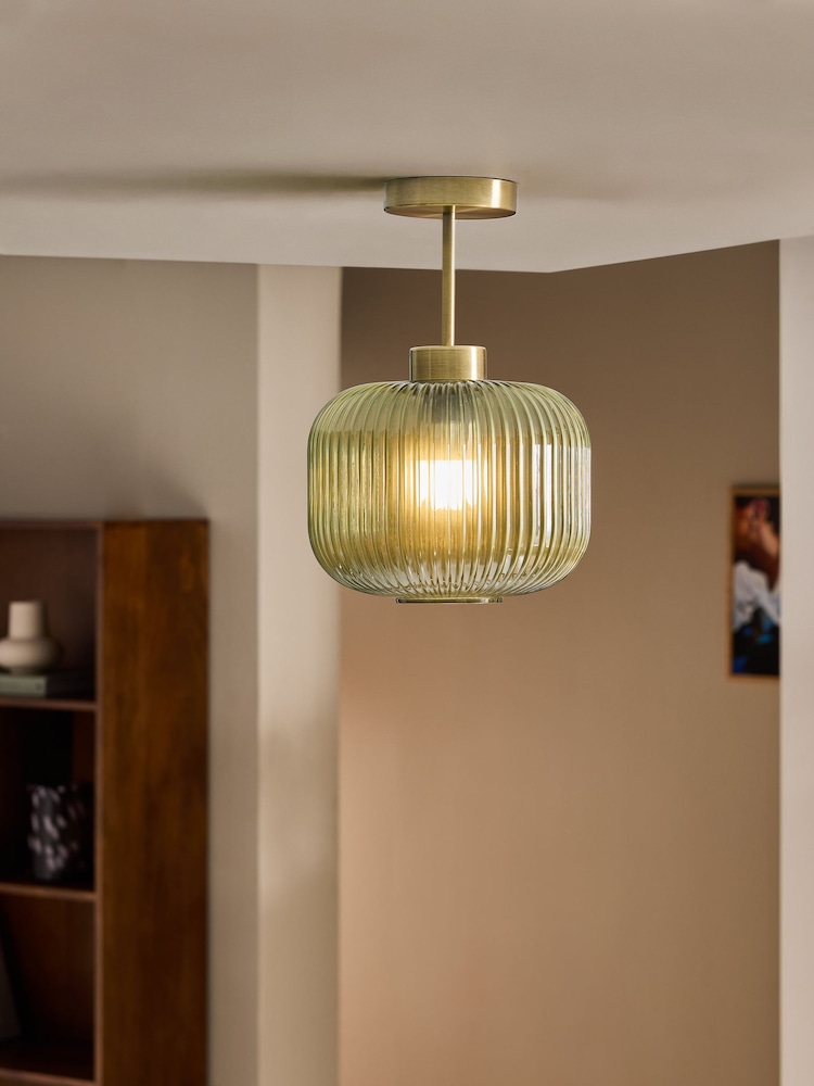 MADE.COM Green Briz Ribbed Glass Flush Fitting Ceiling Light - Image 1 of 5 MADE.COM Green Briz Ribbed Glass Flush Fitting Ceiling Light - Image 1 of 5