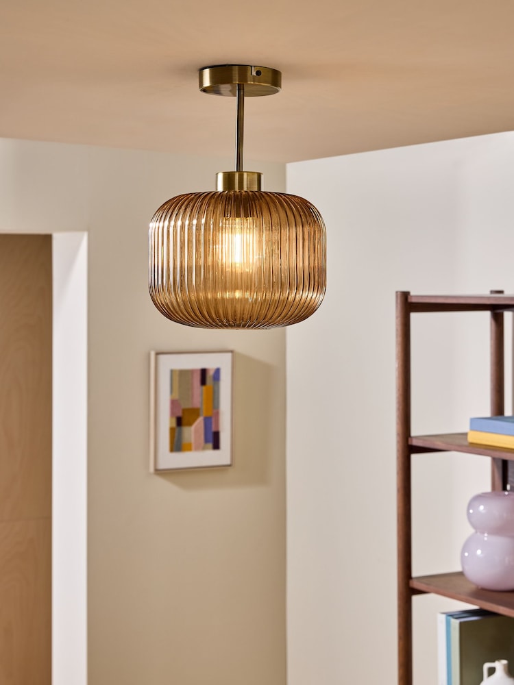 MADE.COM Amber Brown Briz Ribbed Glass Flush Fitting Ceiling Light - Image 1 of 6 MADE.COM Amber Brown Briz Ribbed Glass Flush Fitting Ceiling Light - Image 1 of 6