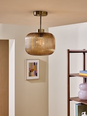 MADE.COM Amber Brown Briz Ribbed Glass Flush Fitting Ceiling Light - Image 2 of 6