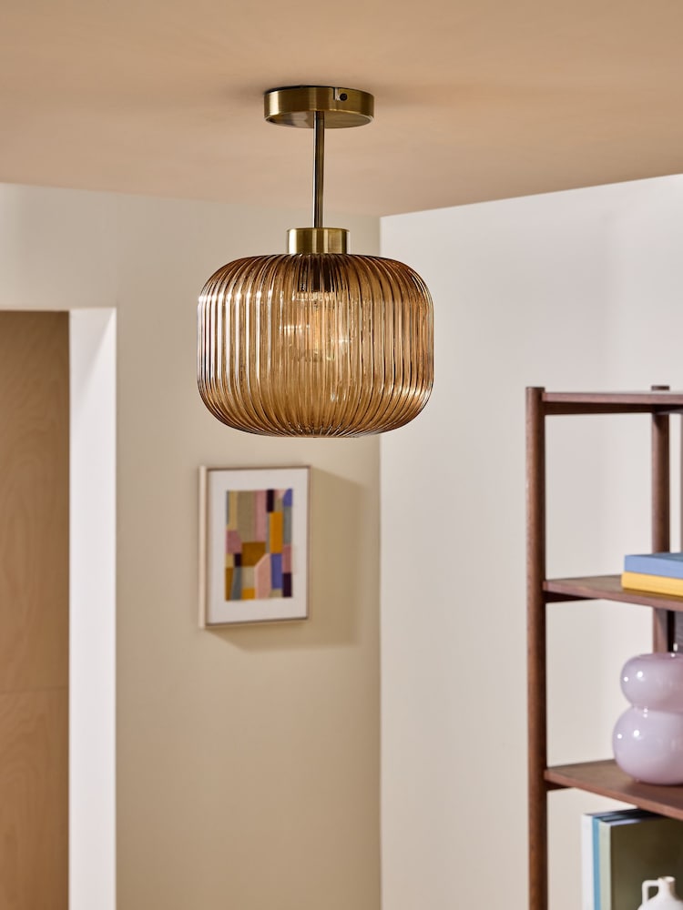 MADE.COM Amber Brown Briz Ribbed Glass Flush Fitting Ceiling Light - Image 2 of 6 MADE.COM Amber Brown Briz Ribbed Glass Flush Fitting Ceiling Light - Image 2 of 6