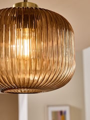 MADE.COM Amber Brown Briz Ribbed Glass Flush Fitting Ceiling Light - Image 3 of 6