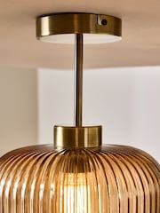 MADE.COM Amber Brown Briz Ribbed Glass Flush Fitting Ceiling Light - Image 4 of 6