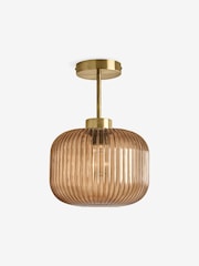 MADE.COM Amber Brown Briz Ribbed Glass Flush Fitting Ceiling Light - Image 5 of 6