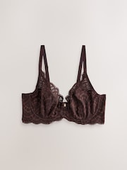 Chocolate Brown DD+ Non Padded Balcony Lace Bra - Image 9 of 11