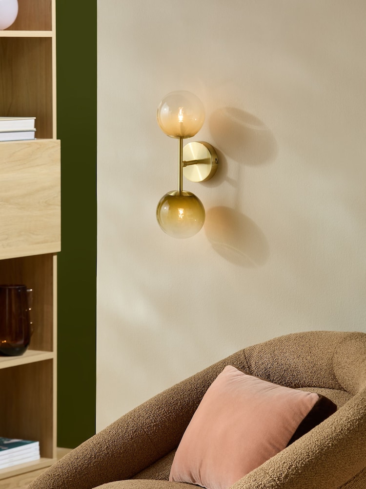 MADE.COM Green Ombre/ Brass Globe 2 Light Wall Light - Image 1 of 6 MADE.COM Green Ombre/ Brass Globe 2 Light Wall Light - Image 1 of 6