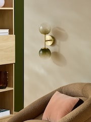 MADE.COM Green Ombre/ Brass Globe 2 Light Wall Light - Image 2 of 6