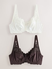 Chocolate Brown/Cream DD+ Non Padded Full Cup Modal & Lace Bras 2 Pack - Image 1 of 5
