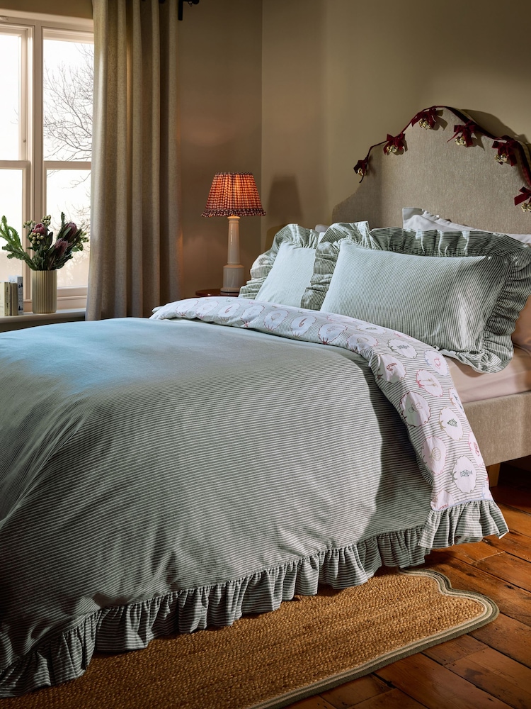 Green Christmas Decorator Icons Brushed Cotton Duvet Cover and Pillowcase Set - Image 2 of 4 Green Christmas Decorator Icons Brushed Cotton Duvet Cover and Pillowcase Set - Image 2 of 4