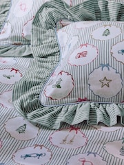 Green Christmas Decorator Icons Brushed Cotton Duvet Cover and Pillowcase Set - Image 3 of 4