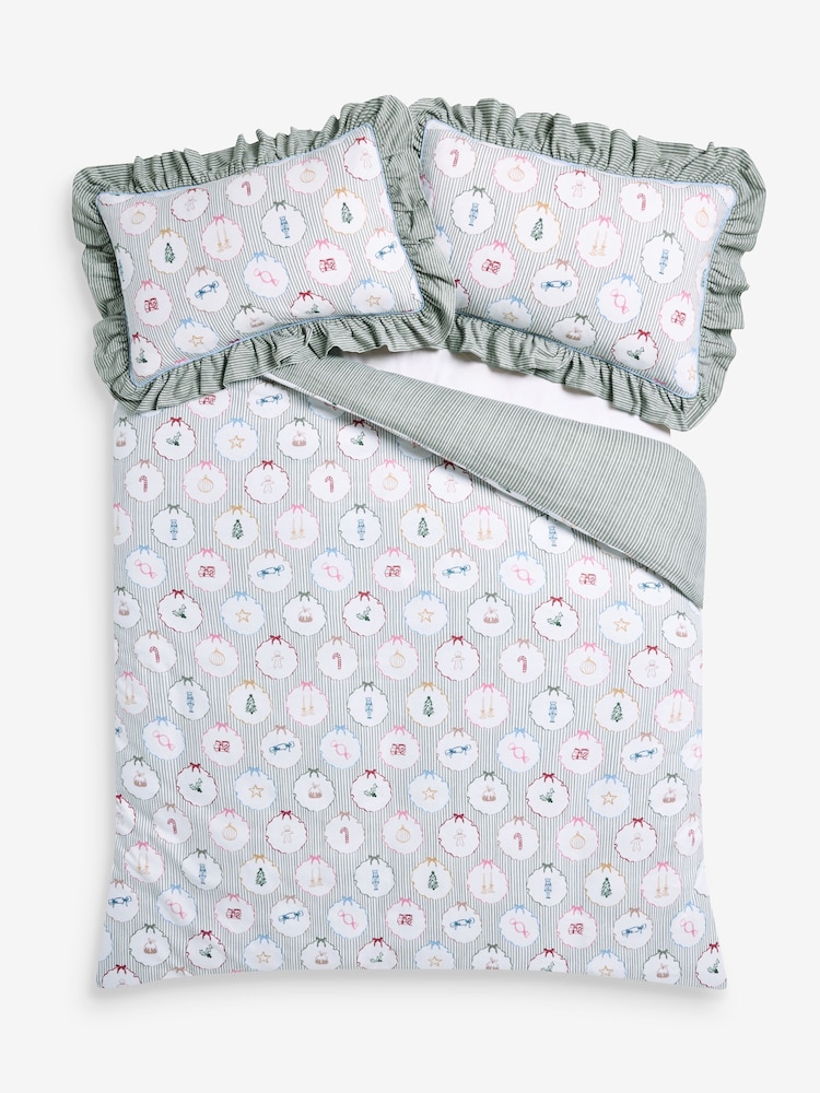 Green Christmas Decorator Icons Brushed Cotton Duvet Cover and Pillowcase Set - Image 4 of 4 Green Christmas Decorator Icons Brushed Cotton Duvet Cover and Pillowcase Set - Image 4 of 4