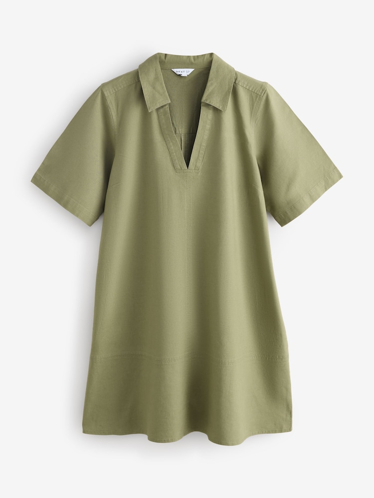 Khaki Green Short Sleeve V-Neck Collared Dress - Image 1 of 1 Khaki Green Short Sleeve V-Neck Collared Dress - Image 1 of 1