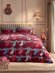 Red Stockings Christmas Reversible Duvet Cover and Pillowcase Set - Image 1 of 6