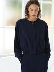 French Connection Blue Alia Pinstripe Bomber Jacket - Image 1 of 6