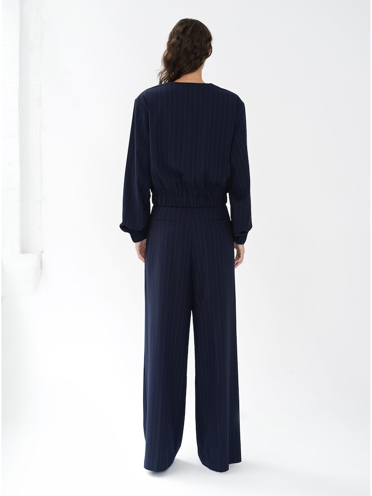 French Connection Blue Alia Pinstripe Bomber Jacket - Image 2 of 6