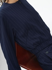 French Connection Blue Alia Pinstripe Bomber Jacket - Image 4 of 6