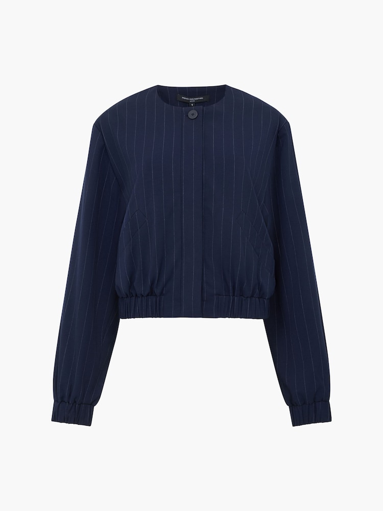 French Connection Blue Alia Pinstripe Bomber Jacket - Image 6 of 6