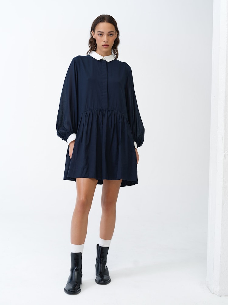 French Connection Blue Monica Voile Voluminous Shirt Dress - Image 1 of 7
