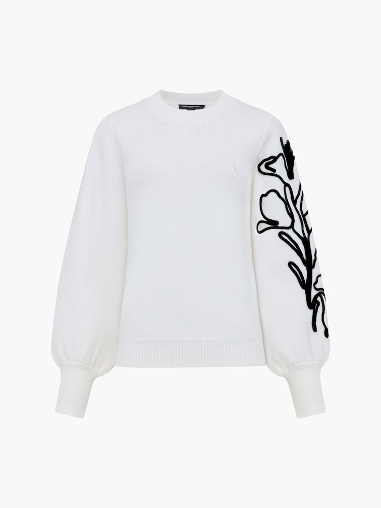 French Connection White Patrice Floral Embroidered Sleeve Jumper - Image 3 of 3