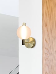 Searchlight Satin Brass Frosted Glass Wall Light - Image 1 of 5