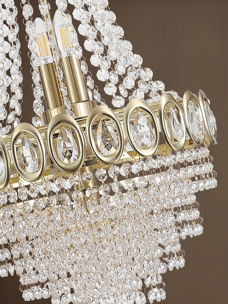 Searchlight Satin Brass and Clear 6 Light Crystal Chandelier - Image 2 of 5