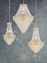 Searchlight Satin Brass and Clear 6 Light Crystal Chandelier - Image 3 of 5