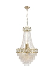 Searchlight Satin Brass and Clear 6 Light Crystal Chandelier - Image 4 of 5