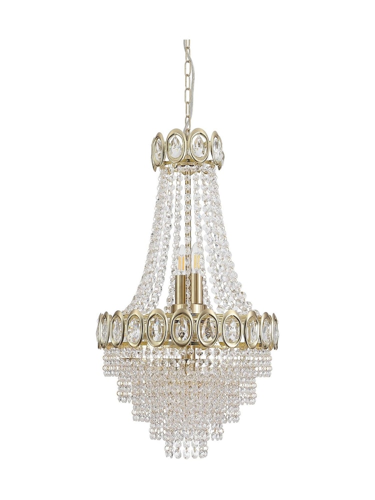 Searchlight Satin Brass and Clear 6 Light Crystal Chandelier - Image 5 of 5